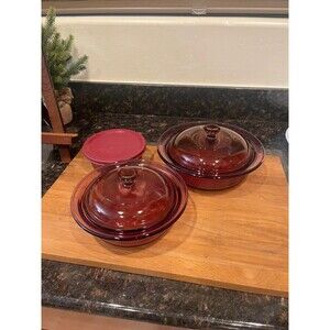 6 piece cranberry vision casserole set